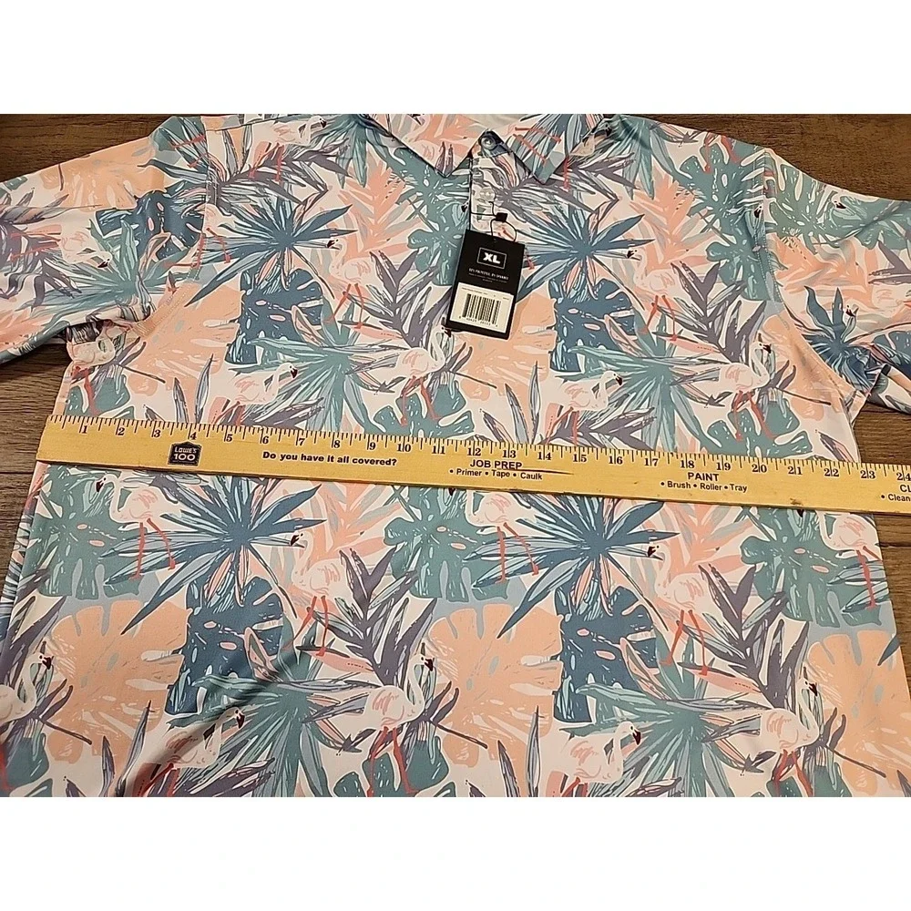Waggle Men's Golf Polo Shirt Fairway Flamingo Stretch XL Poly Spandex - NWT - Picture 4 of 4